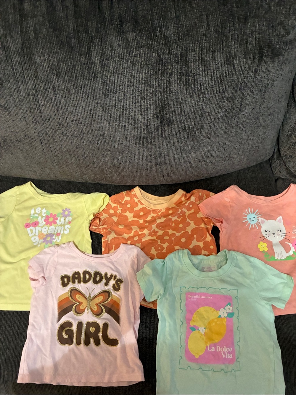 5pc Toddlers 12-18 months of PastelGraphic Tees- Peach, Coral, Mint and others